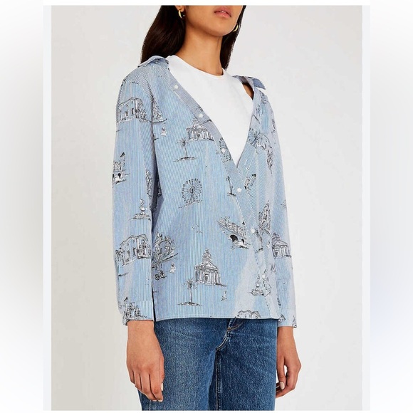 MAJE Lasane Cotton-Poplin Shirt Blouse Top - Picture 10 of 13